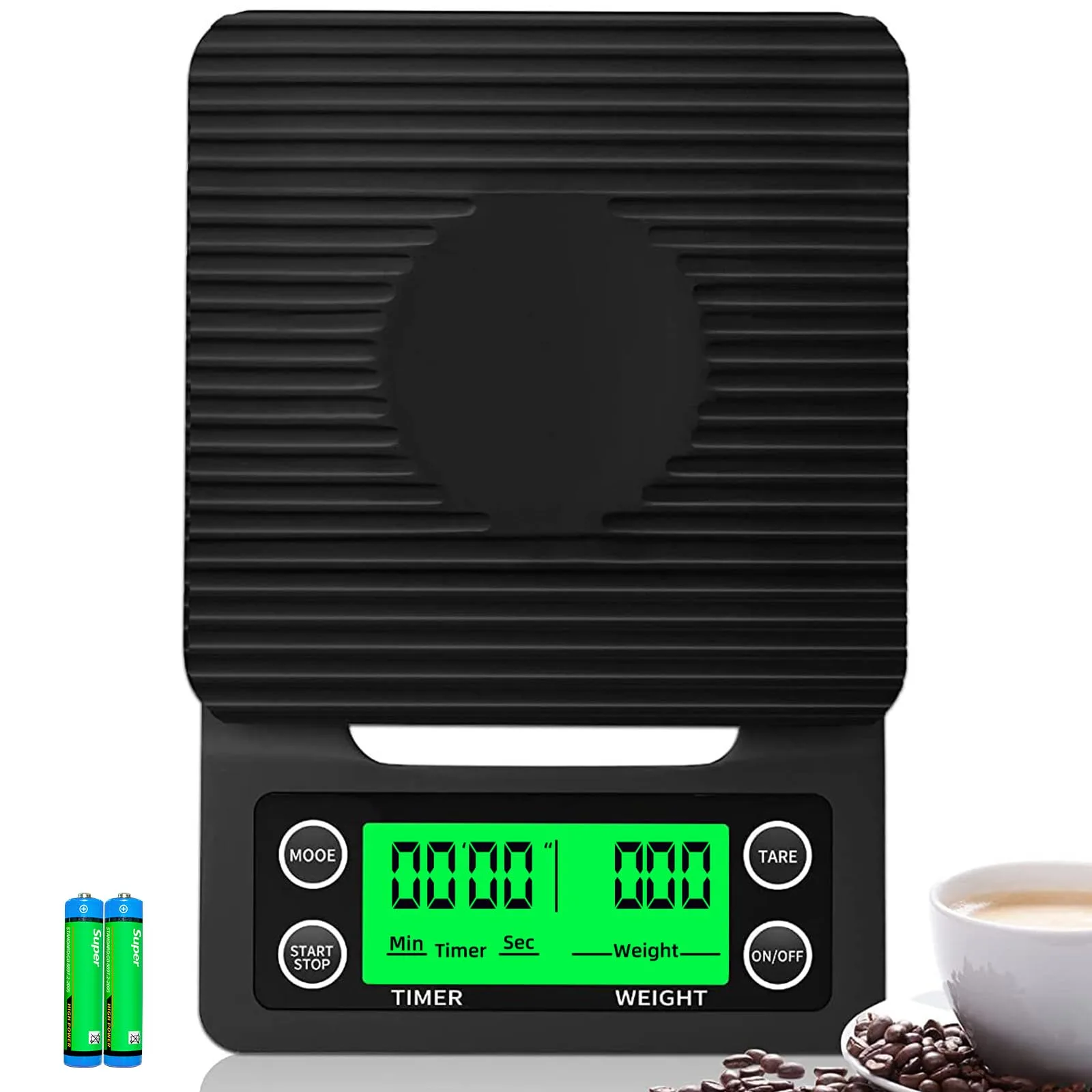 Coffee Scale with Timer - 0.1g Accurate, 3kg Drip Espresso Scale for Pour Over Coffee, Portable Digital Kitchen Food Scale with, LCD Displa, Non-Slip Mat (Including Batteries) - Black