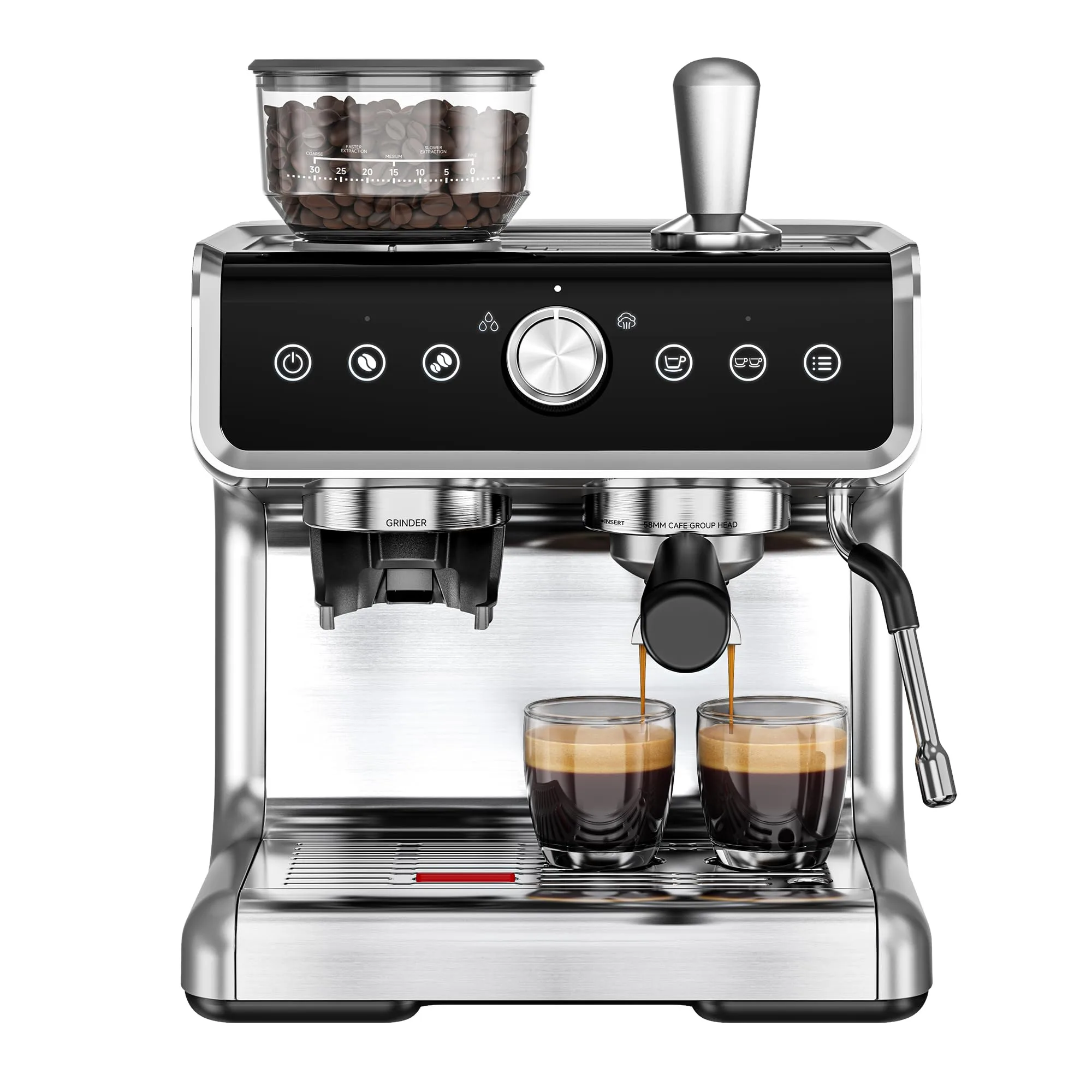 E EUHOMY Espresso Machine with Grinder, 20 Bar Professional Espresso Coffee Maker for Home,with Milk Frother for Latte, Cappuccino & Barista-Style Silver