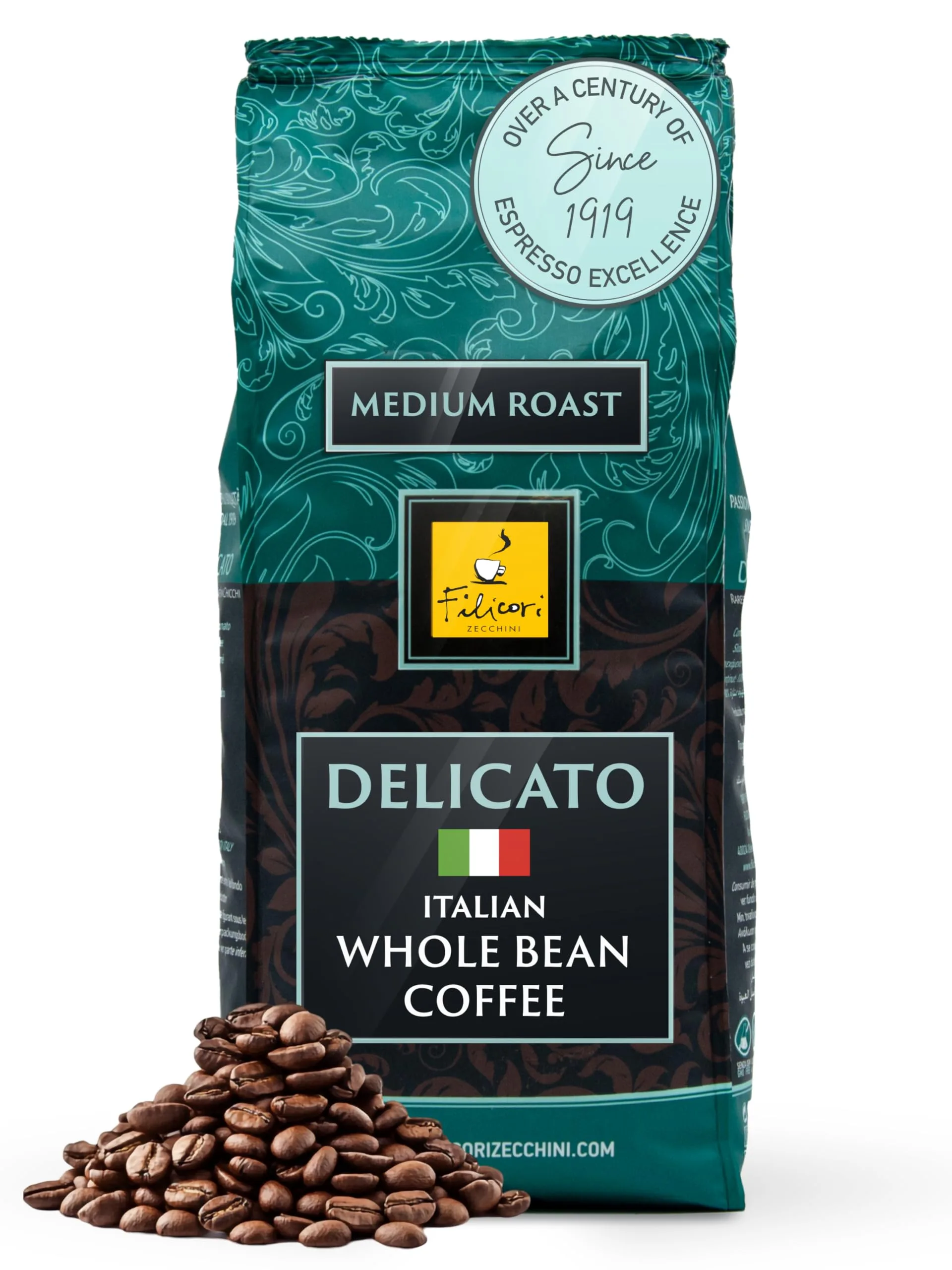 Filicori Zecchini Italian Espresso Beans – Whole Bean Coffee Medium Roast Arabica & Robusta Blend – Low Acidity, Slow Roasted – Delicato 2.2lb Bag Delicato 35.2 Ounce (Pack of 1)