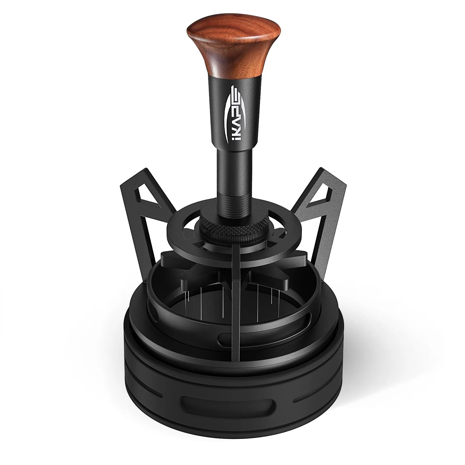 IKAPE Espresso Coffee V3 WDT Tool, 54mm Stirrer Distribution Tool, Equipped with 10-needle Stirrer, Adjustable Needle Height, Coffee Stirrer with Dosing Funnel & Stand V3-54mm