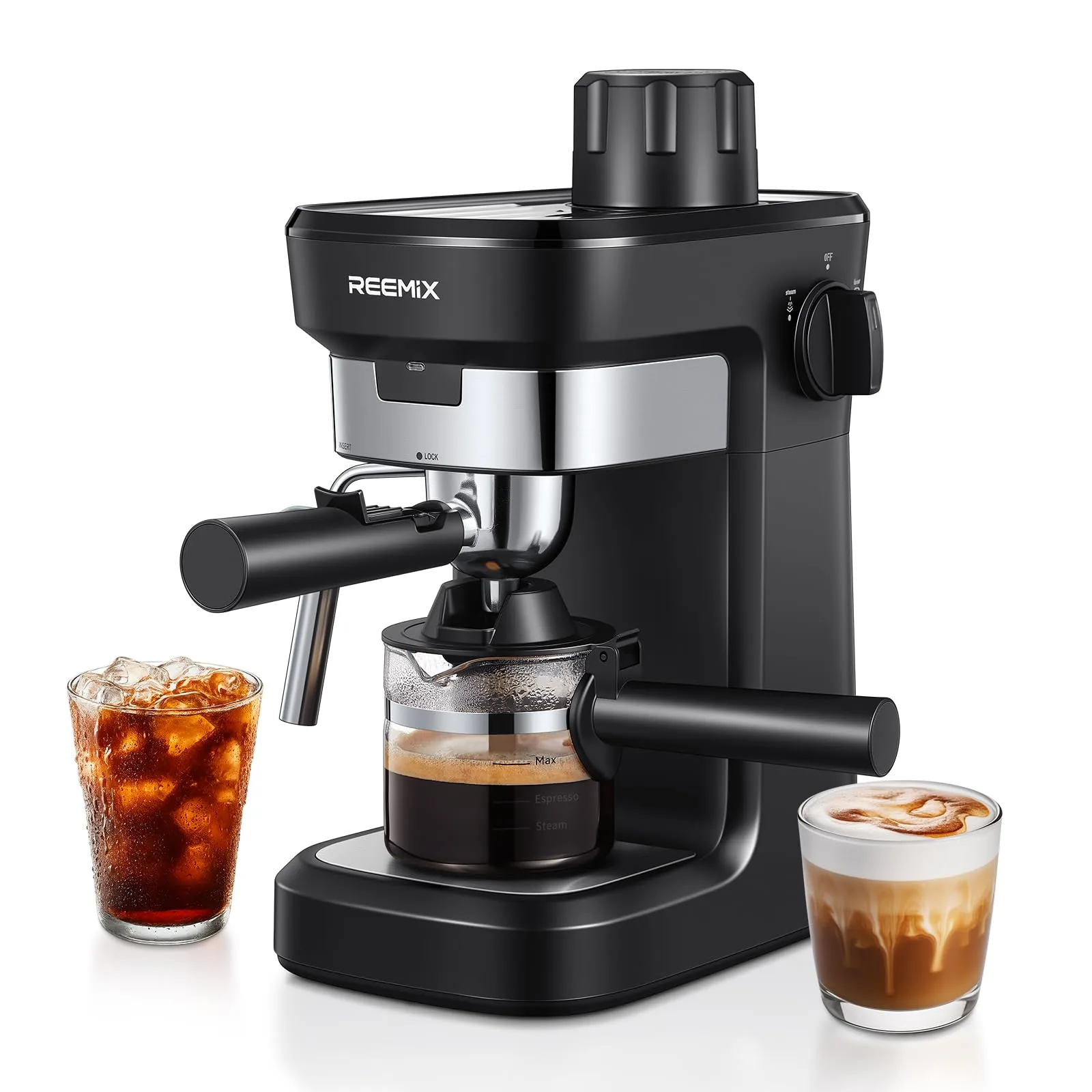 Reemix Espresso Machine 6 Bar, Rich Crema Coffee Maker, Auto Pressure Relief, Compact Home Coffee Brewer​​ Machine, Black